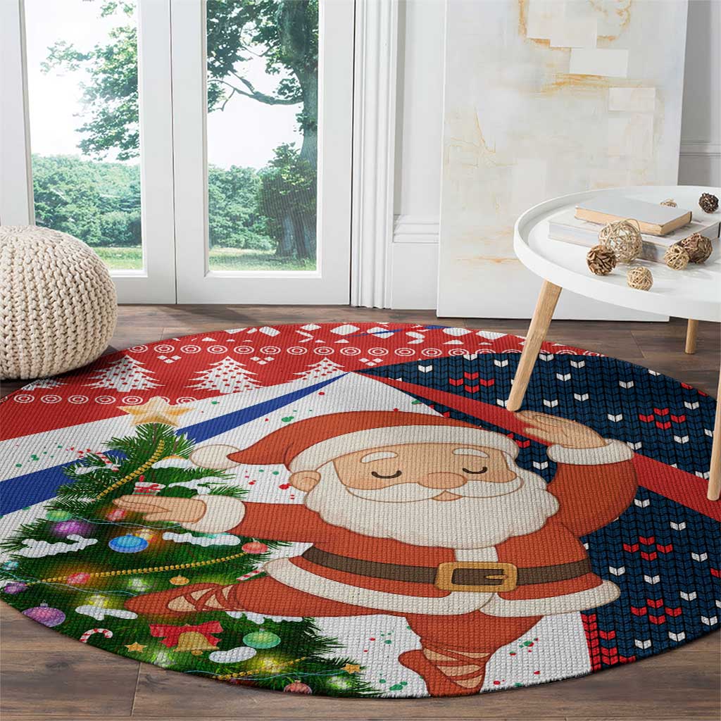 Russia Christmas Round Carpet with Dancing Santa Christmas Tree Lights and Red Snowflake - Wonder Print Shop