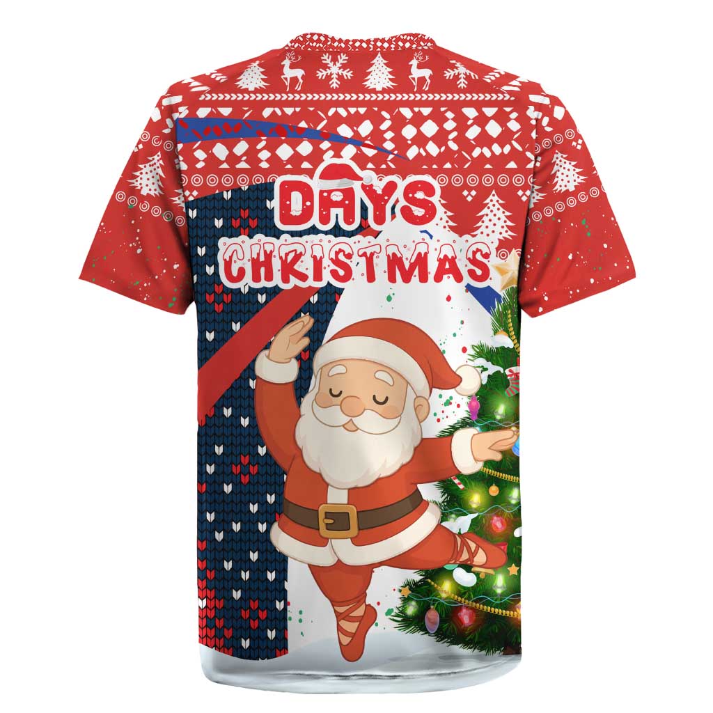 Russia Christmas Rugby Jersey with Dancing Santa Christmas Tree Lights and Red Snowflake - Wonder Print Shop