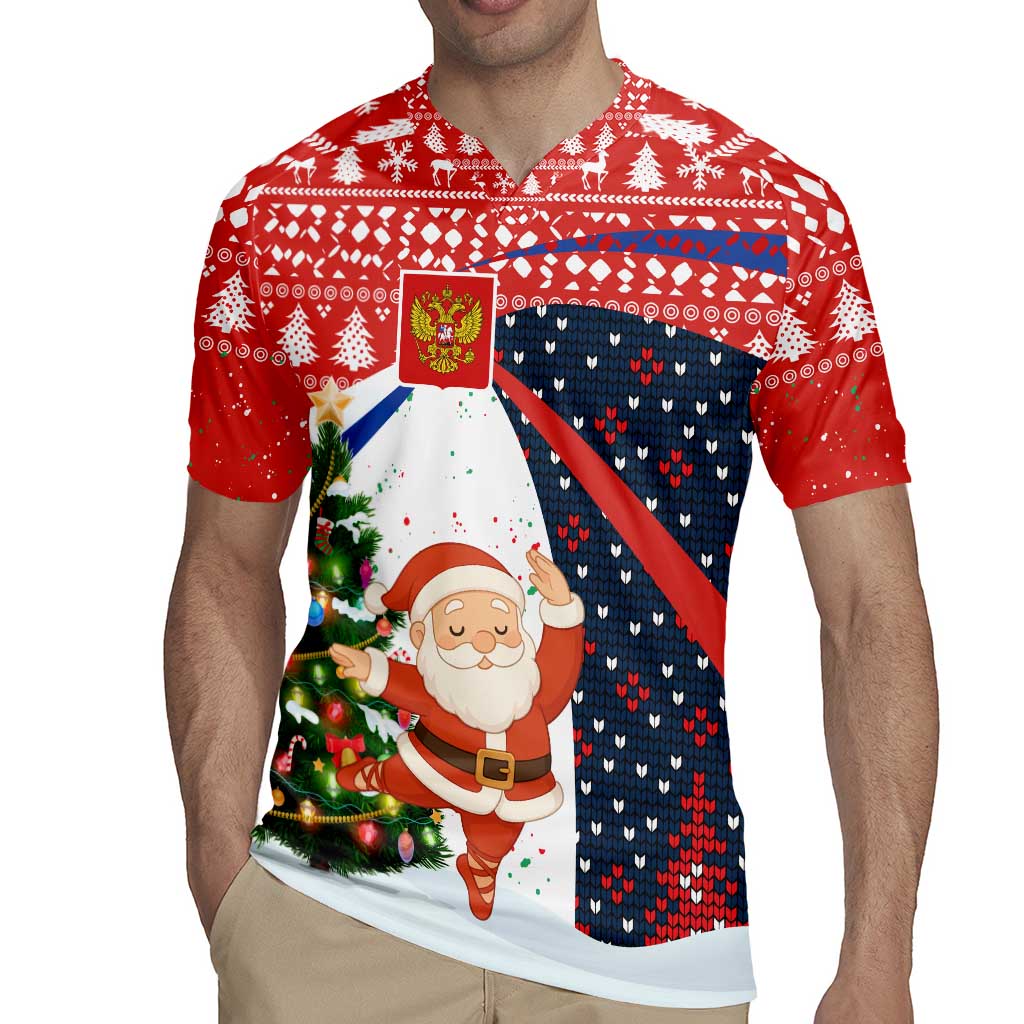 Russia Christmas Rugby Jersey with Dancing Santa Christmas Tree Lights and Red Snowflake - Wonder Print Shop