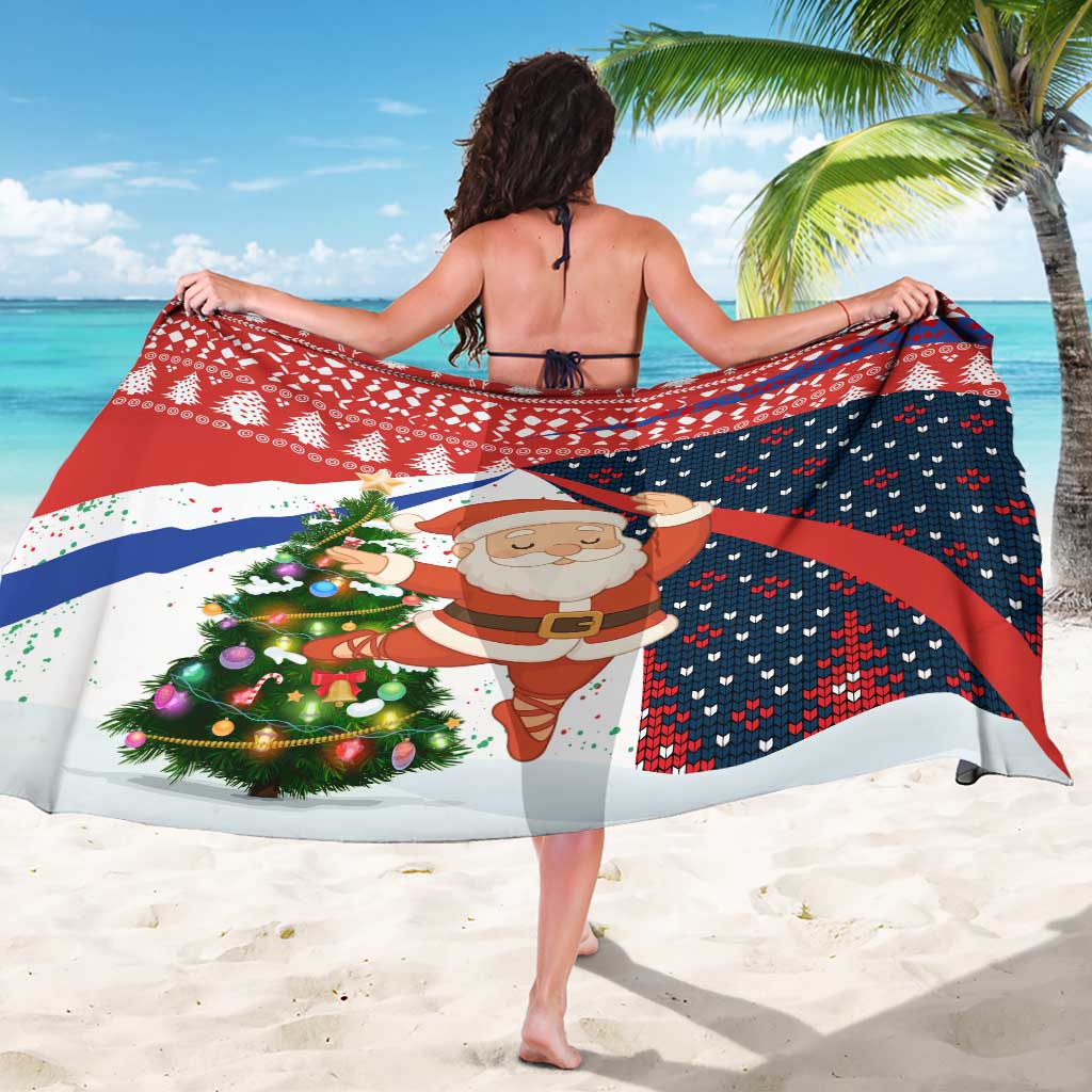 Russia Christmas Sarong with Dancing Santa Christmas Tree Lights and Red Snowflake - Wonder Print Shop