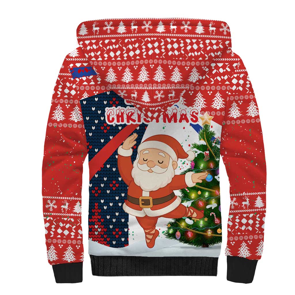 Russia Christmas Sherpa Hoodie with Dancing Santa Christmas Tree Lights and Red Snowflake - Wonder Print Shop