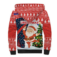 Russia Christmas Sherpa Hoodie with Dancing Santa Christmas Tree Lights and Red Snowflake - Wonder Print Shop