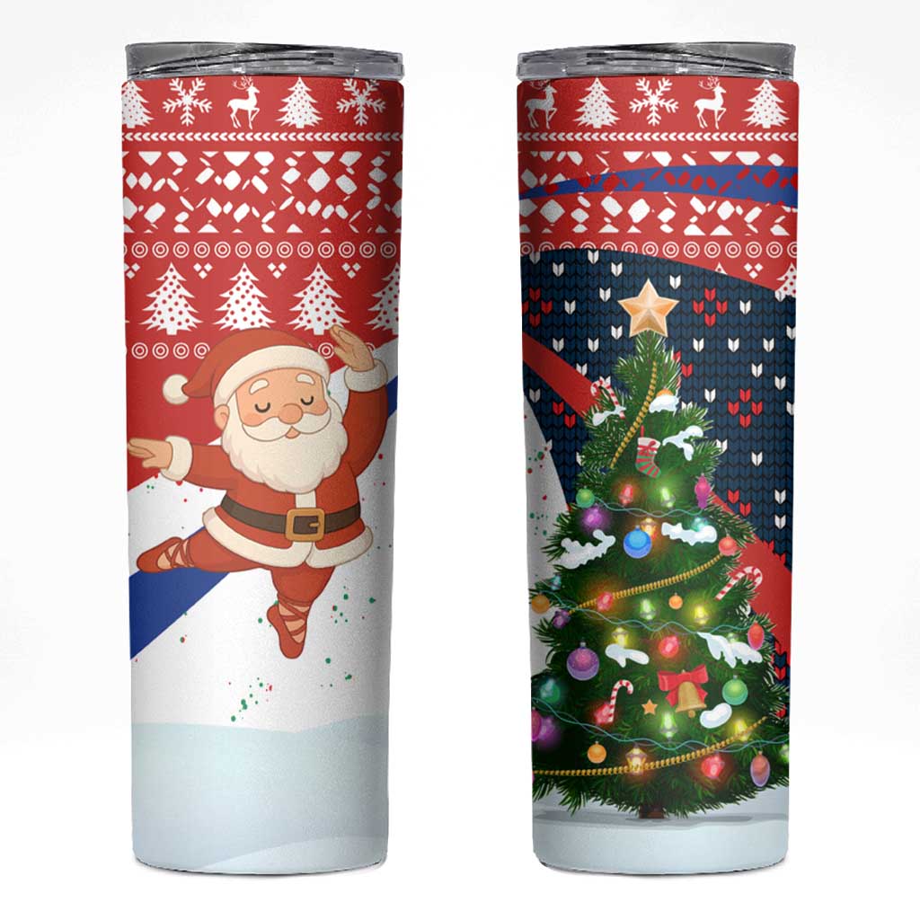 Russia Christmas Skinny Tumbler with Dancing Santa Christmas Tree Lights and Red Snowflake - Wonder Print Shop