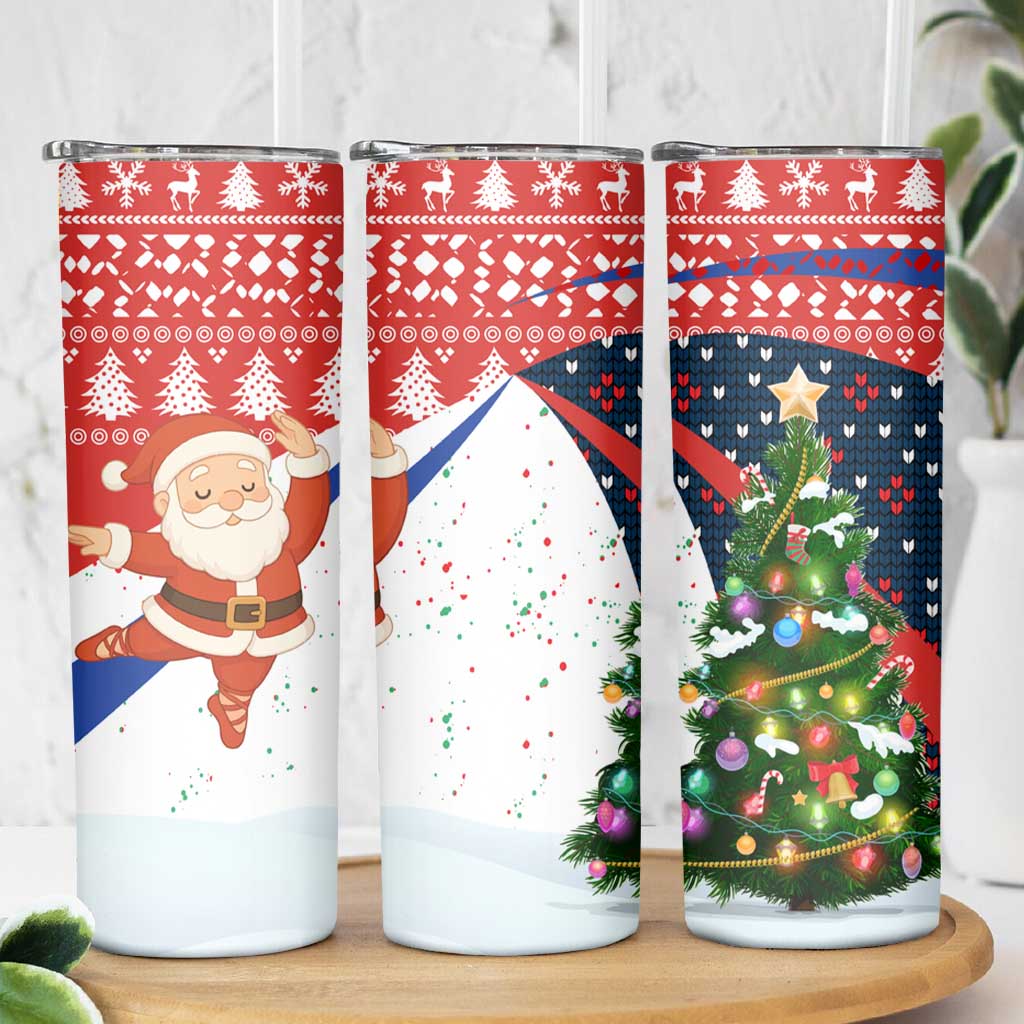 Russia Christmas Skinny Tumbler with Dancing Santa Christmas Tree Lights and Red Snowflake - Wonder Print Shop