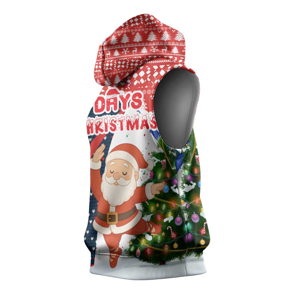 Russia Christmas Sleeveless Hoodie with Dancing Santa Christmas Tree Lights and Red Snowflake - Wonder Print Shop