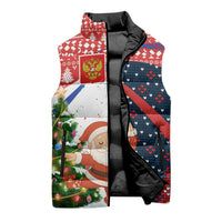 Russia Christmas Sleeveless Puffer Jacket with Dancing Santa Christmas Tree Lights and Red Snowflake - Wonder Print Shop
