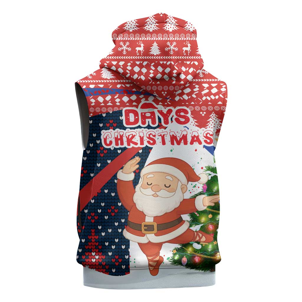 Russia Christmas Sleeveless Zip Hoodie with Dancing Santa Christmas Tree Lights and Red Snowflake - Wonder Print Shop