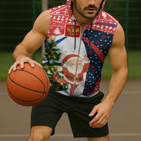 Russia Christmas Sleeveless Zip Hoodie with Dancing Santa Christmas Tree Lights and Red Snowflake - Wonder Print Shop