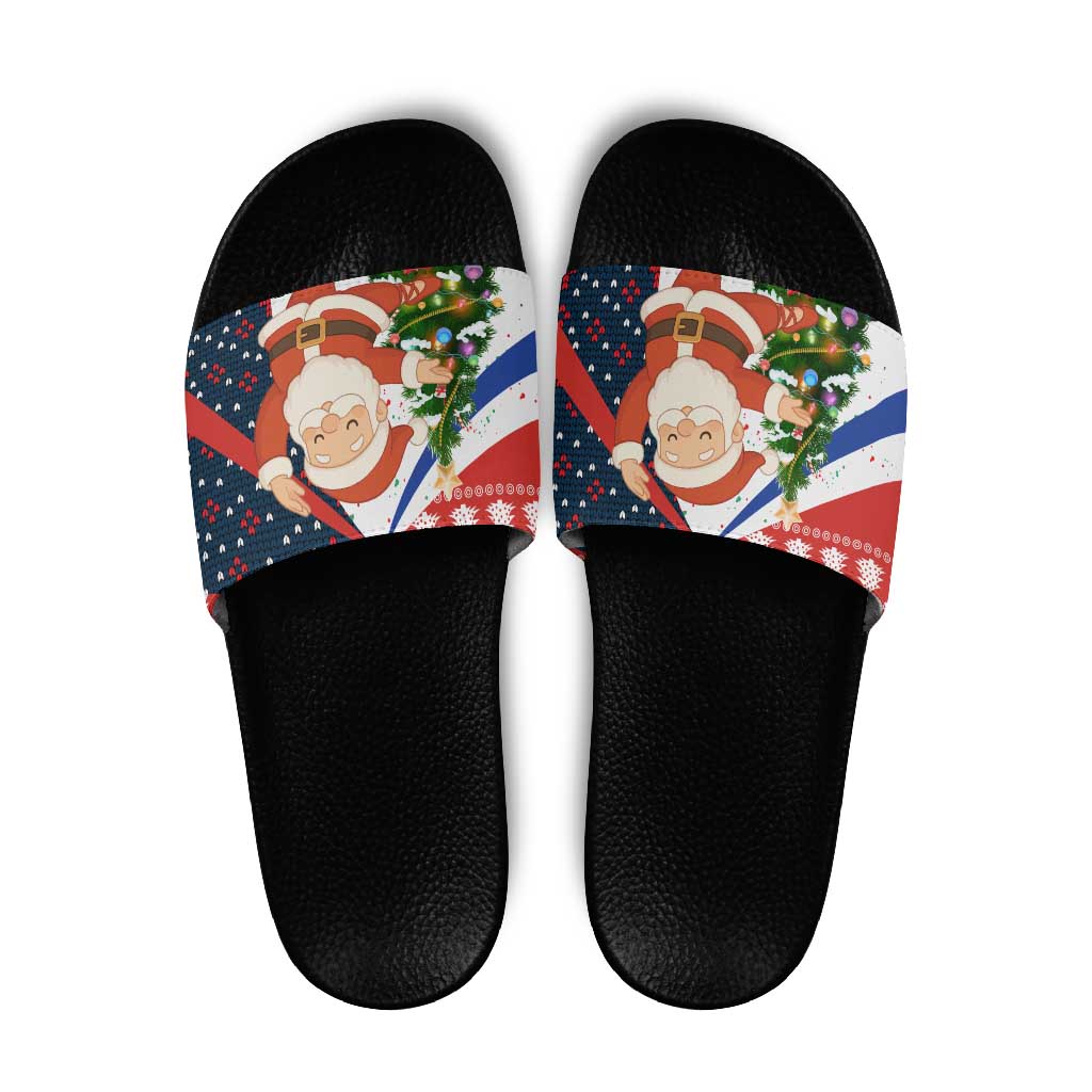 Russia Christmas Slide Sandals with Dancing Santa Christmas Tree Lights and Red Snowflake - Wonder Print Shop
