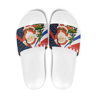Russia Christmas Slide Sandals with Dancing Santa Christmas Tree Lights and Red Snowflake - Wonder Print Shop