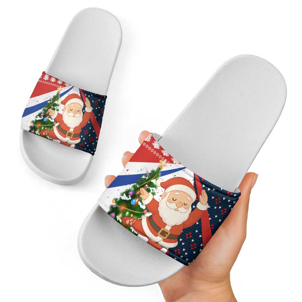 Russia Christmas Slide Sandals with Dancing Santa Christmas Tree Lights and Red Snowflake - Wonder Print Shop