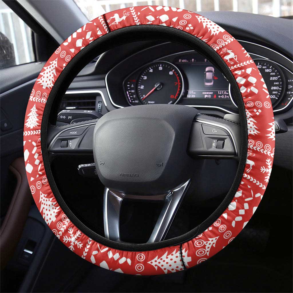 Russia Christmas Steering Wheel Cover with Dancing Santa Christmas Tree Lights and Red Snowflake - Wonder Print Shop
