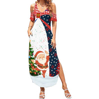 Russia Christmas Summer Maxi Dress with Dancing Santa Christmas Tree Lights and Red Snowflake - Wonder Print Shop