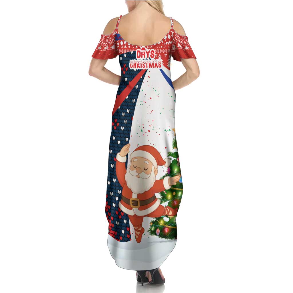 Russia Christmas Summer Maxi Dress with Dancing Santa Christmas Tree Lights and Red Snowflake - Wonder Print Shop