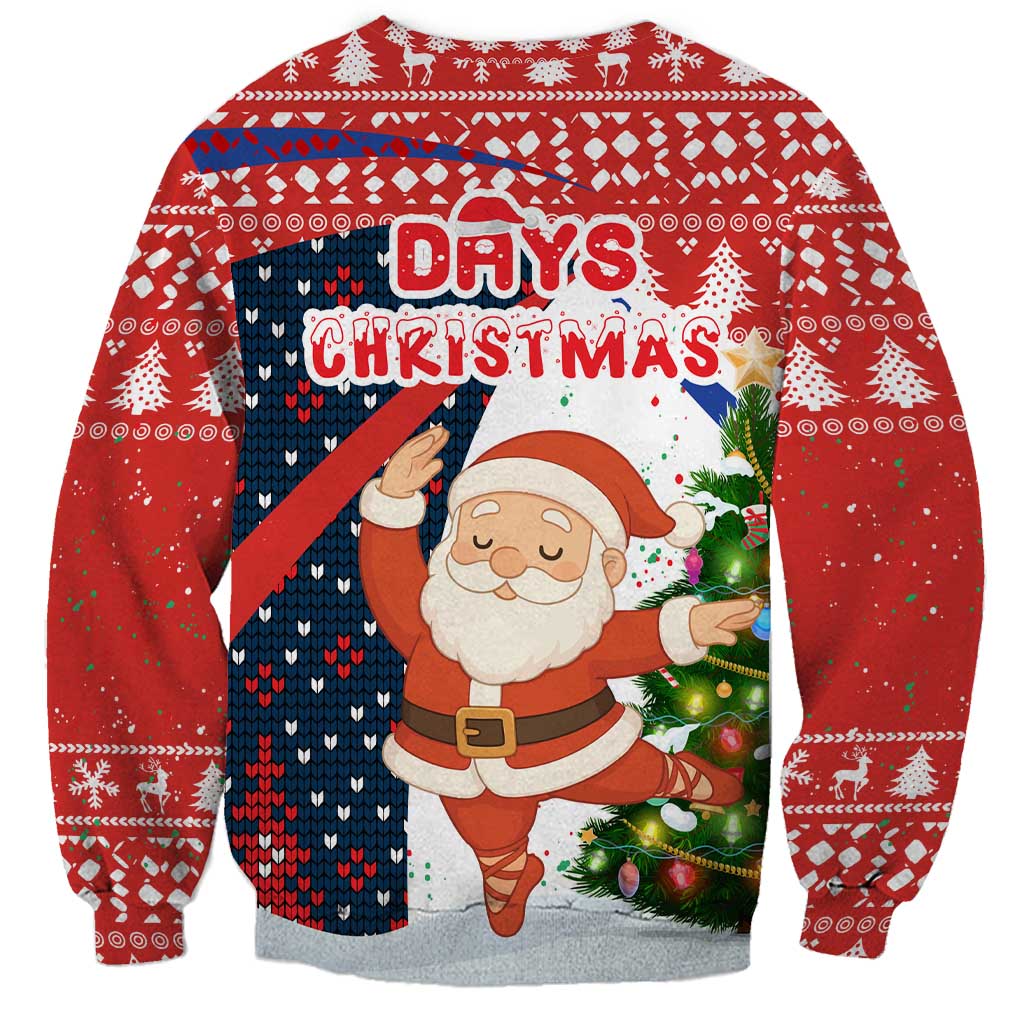 Russia Christmas Sweatshirt with Dancing Santa Christmas Tree Lights and Red Snowflake - Wonder Print Shop