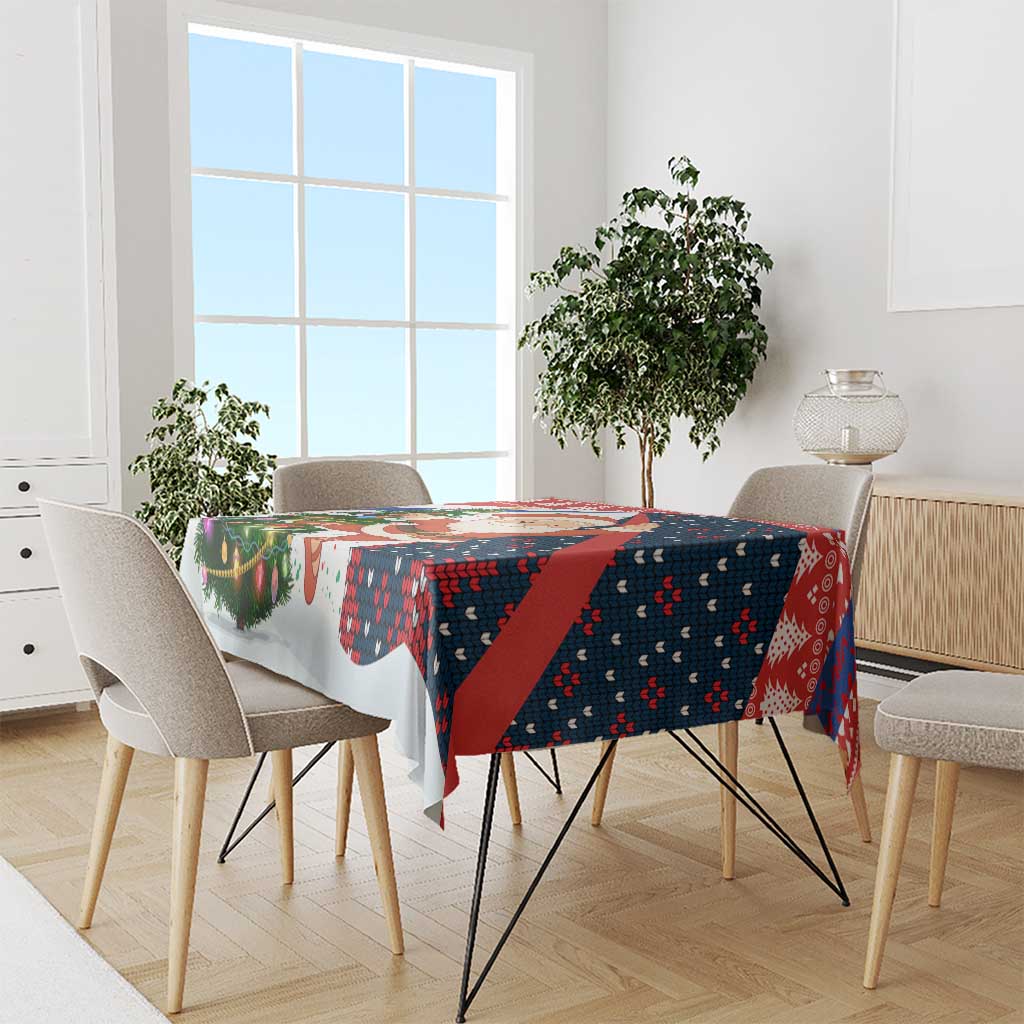 Russia Christmas Tablecloth with Dancing Santa Christmas Tree Lights and Red Snowflake - Wonder Print Shop