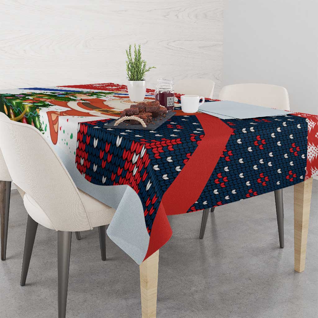 Russia Christmas Tablecloth with Dancing Santa Christmas Tree Lights and Red Snowflake - Wonder Print Shop