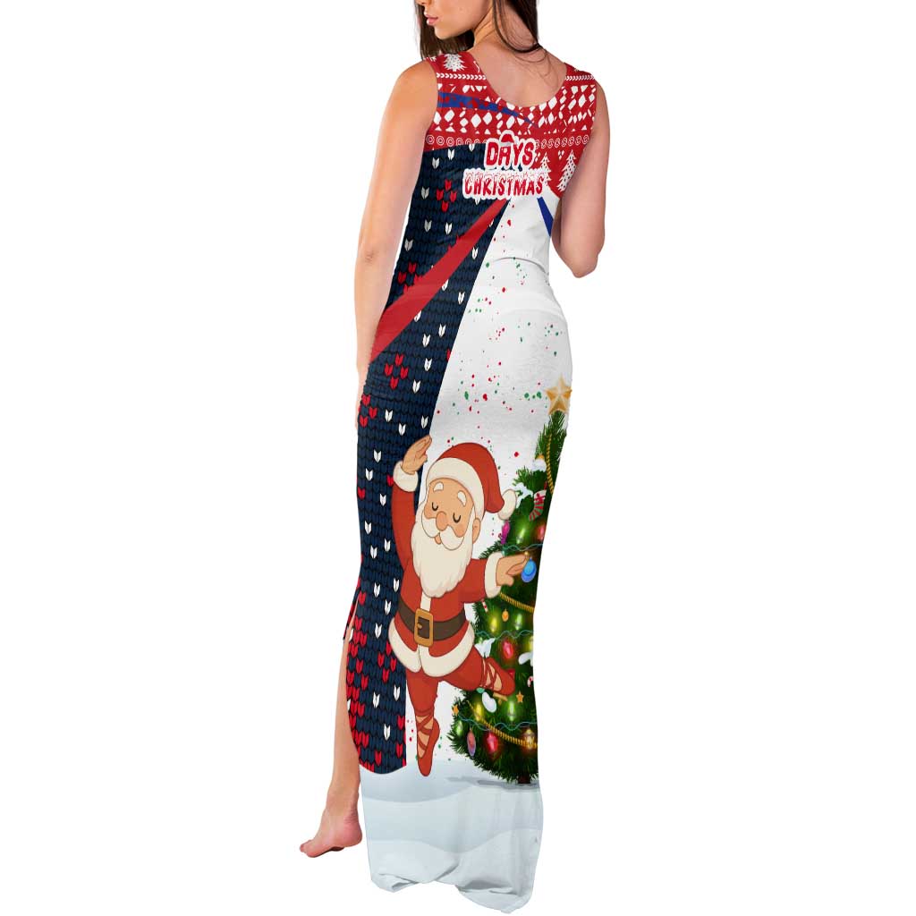 Russia Christmas Tank Maxi Dress with Dancing Santa Christmas Tree Lights and Red Snowflake - Wonder Print Shop
