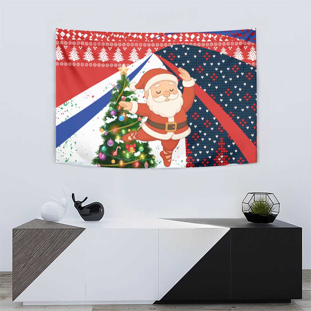 Russia Christmas Tapestry with Dancing Santa Christmas Tree Lights and Red Snowflake - Wonder Print Shop