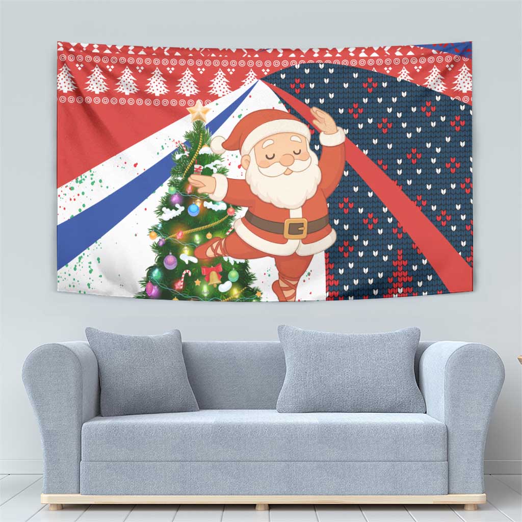 Russia Christmas Tapestry with Dancing Santa Christmas Tree Lights and Red Snowflake - Wonder Print Shop