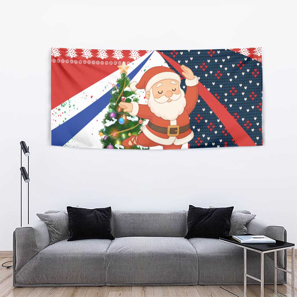 Russia Christmas Tapestry with Dancing Santa Christmas Tree Lights and Red Snowflake - Wonder Print Shop