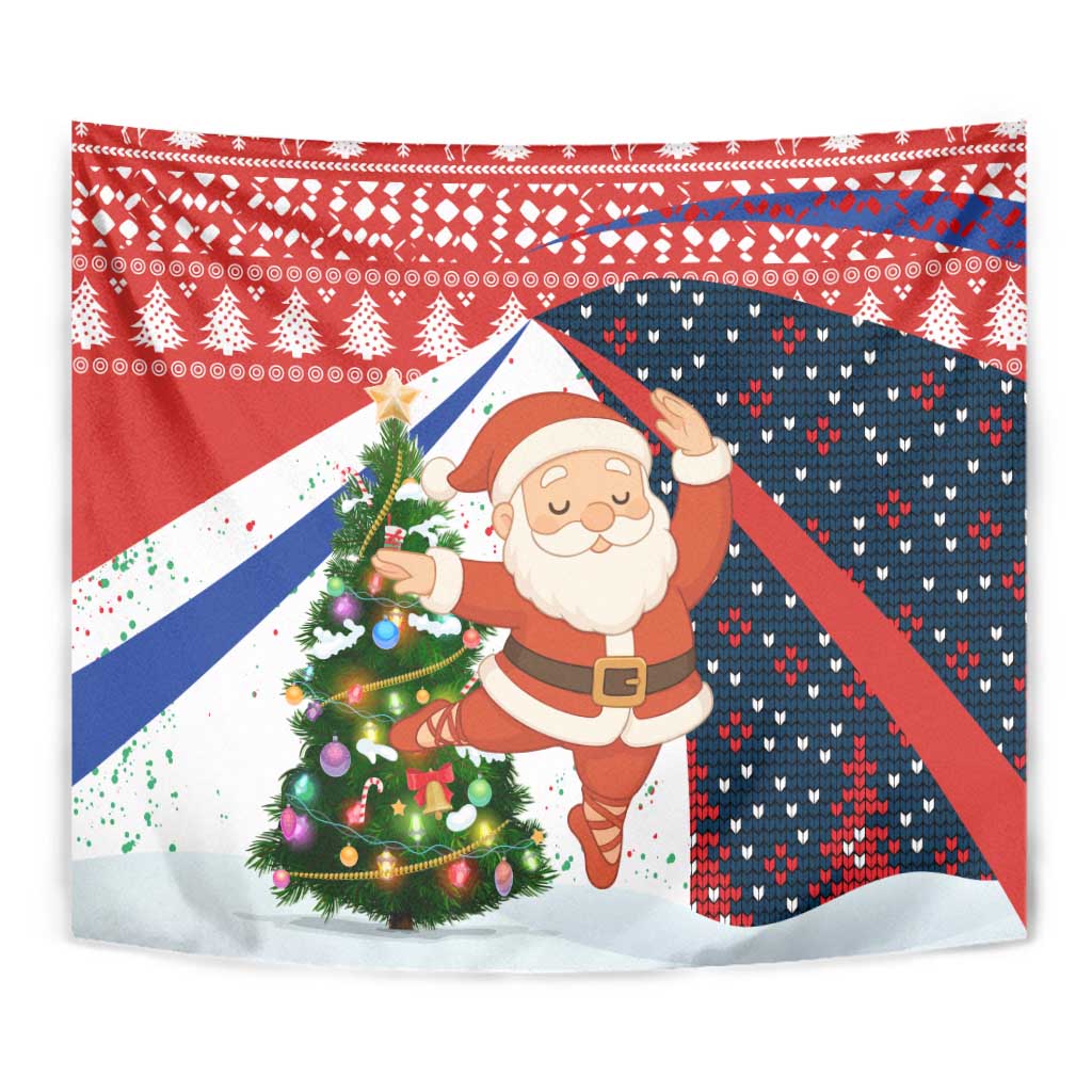 Russia Christmas Tapestry with Dancing Santa Christmas Tree Lights and Red Snowflake - Wonder Print Shop