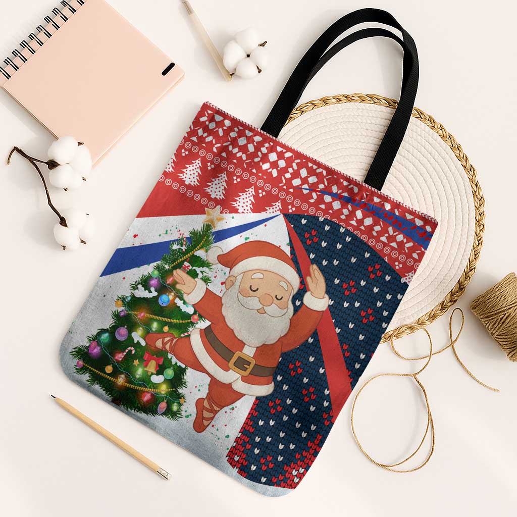 Russia Christmas Tote Bag with Dancing Santa Christmas Tree Lights and Red Snowflake - Wonder Print Shop