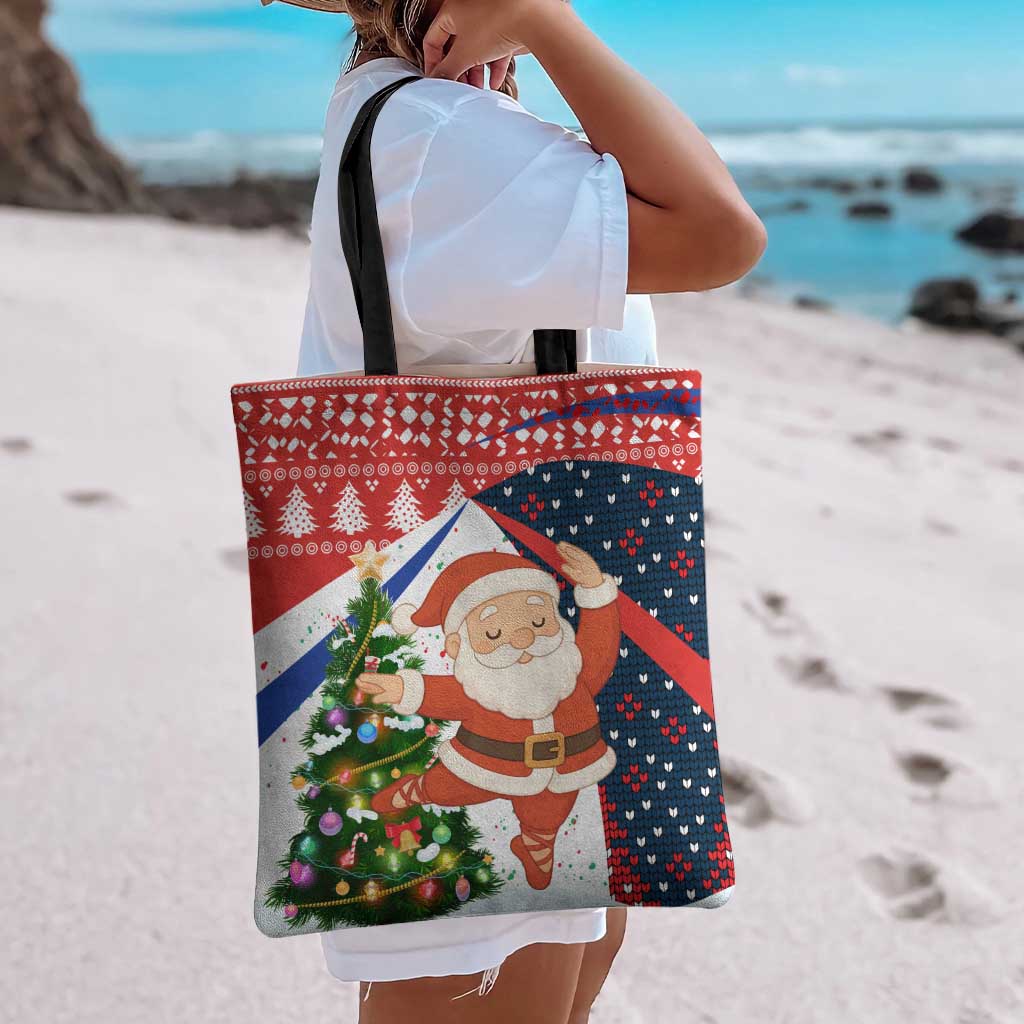 Russia Christmas Tote Bag with Dancing Santa Christmas Tree Lights and Red Snowflake - Wonder Print Shop