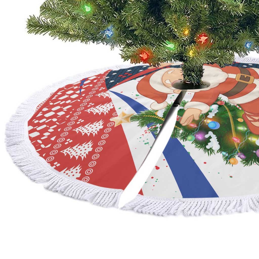 Russia Christmas Tree Skirt with Dancing Santa Christmas Tree Lights and Red Snowflake - Wonder Print Shop