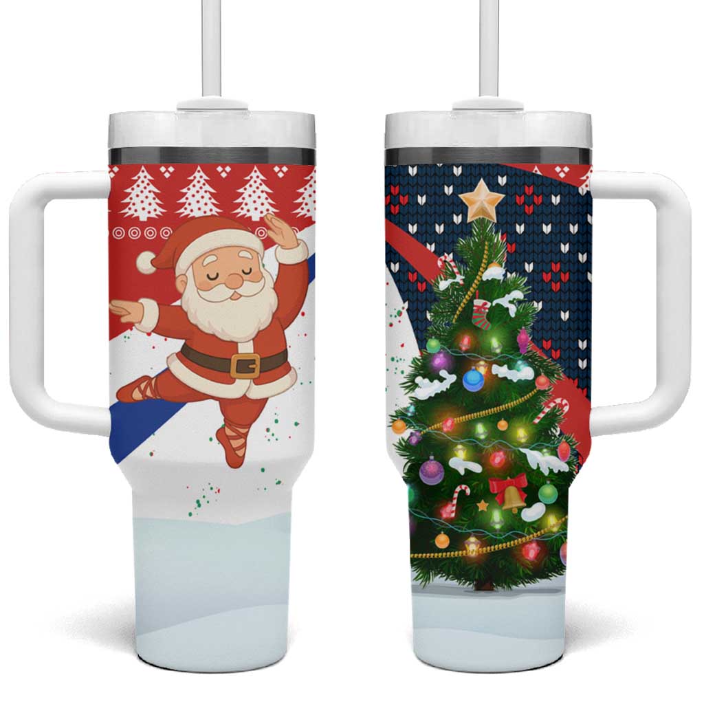 Russia Christmas Tumbler With Handle with Dancing Santa Christmas Tree Lights and Red Snowflake - Wonder Print Shop
