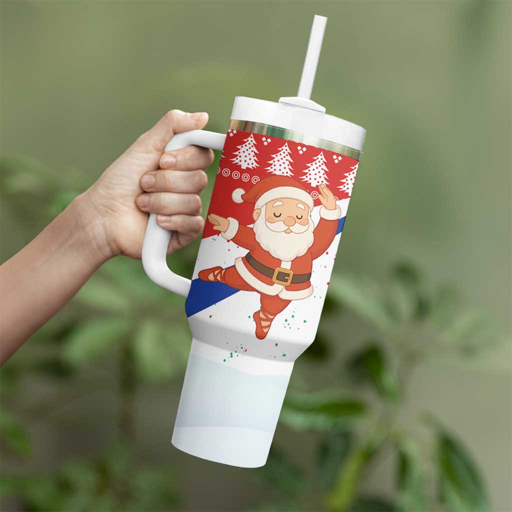 Russia Christmas Tumbler With Handle with Dancing Santa Christmas Tree Lights and Red Snowflake - Wonder Print Shop