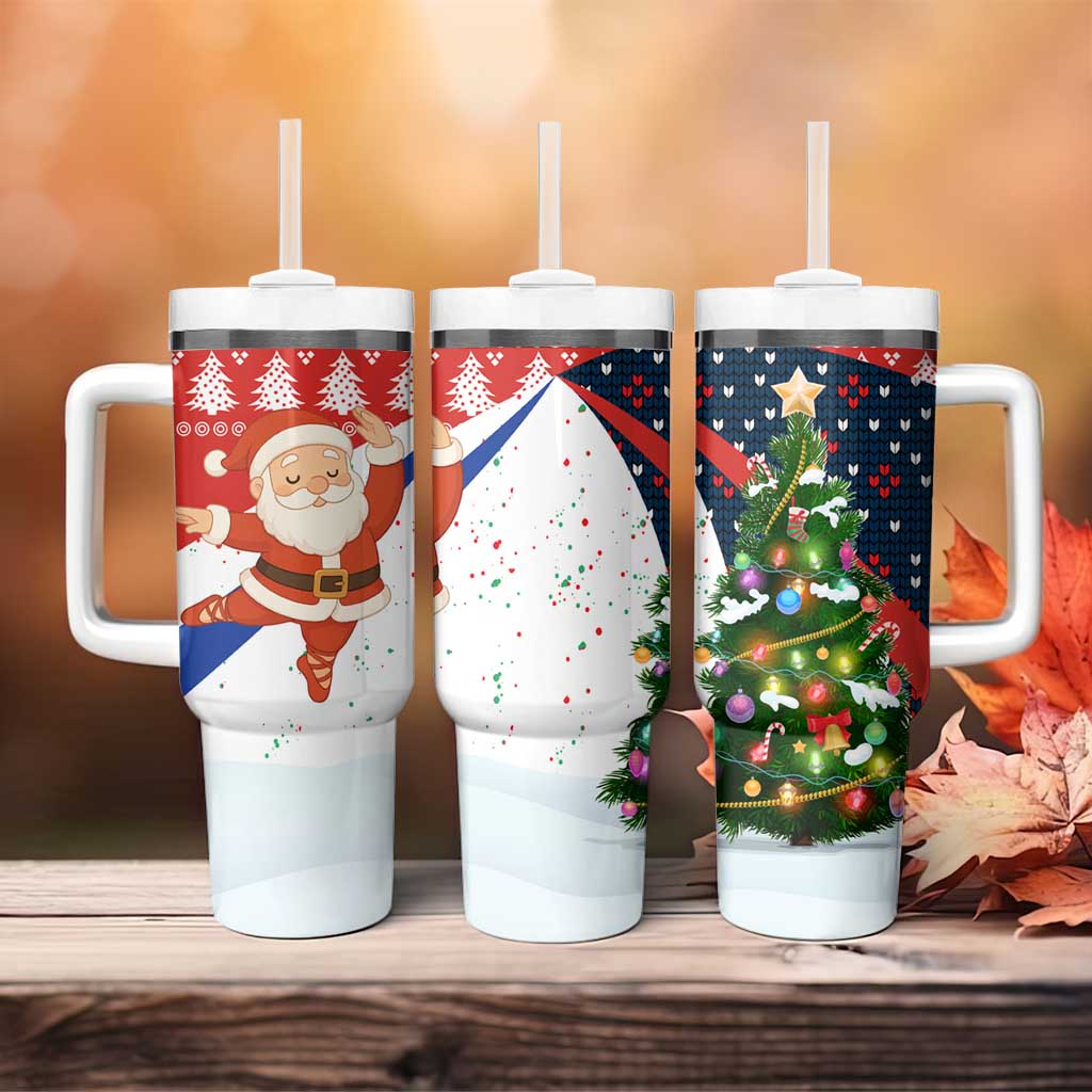 Russia Christmas Tumbler With Handle with Dancing Santa Christmas Tree Lights and Red Snowflake - Wonder Print Shop
