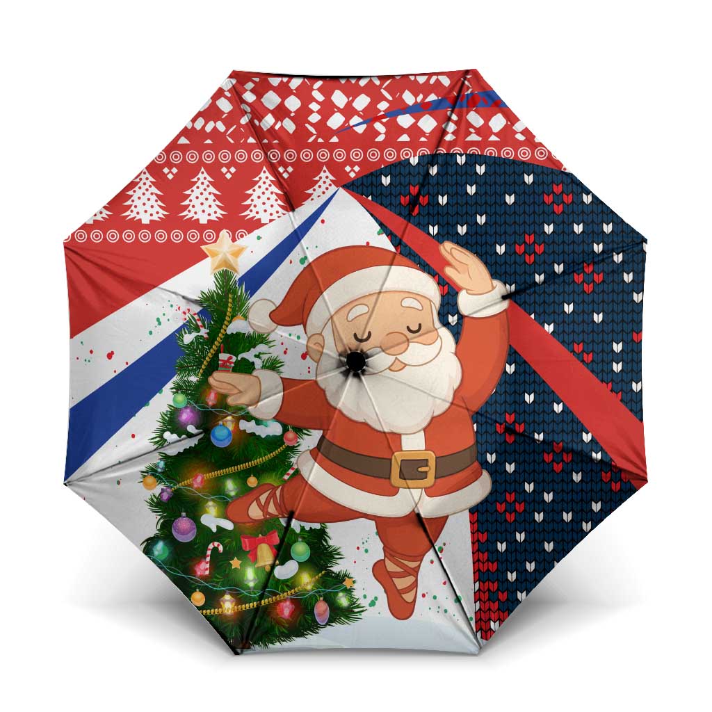 Russia Christmas Umbrella with Dancing Santa Christmas Tree Lights and Red Snowflake - Wonder Print Shop
