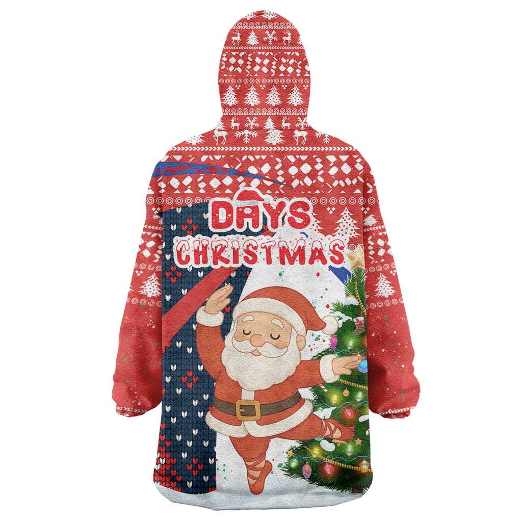 Russia Christmas Wearable Blanket Hoodie with Dancing Santa Christmas Tree Lights and Red Snowflake - Wonder Print Shop