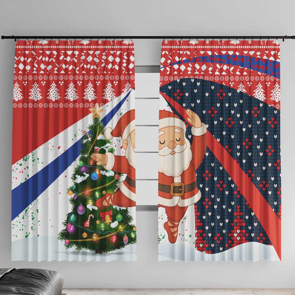 Russia Christmas Window Curtain with Dancing Santa Christmas Tree Lights and Red Snowflake - Wonder Print Shop