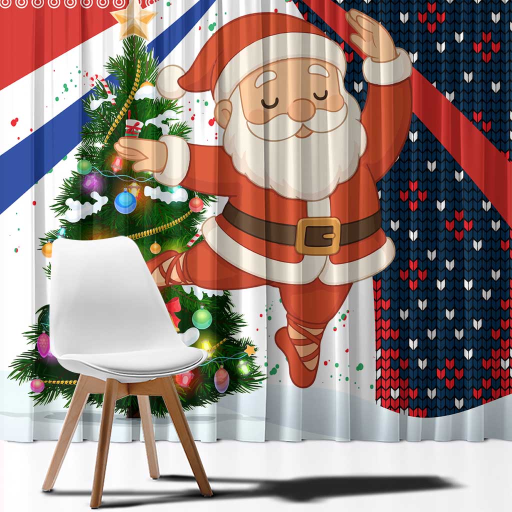 Russia Christmas Window Curtain with Dancing Santa Christmas Tree Lights and Red Snowflake - Wonder Print Shop