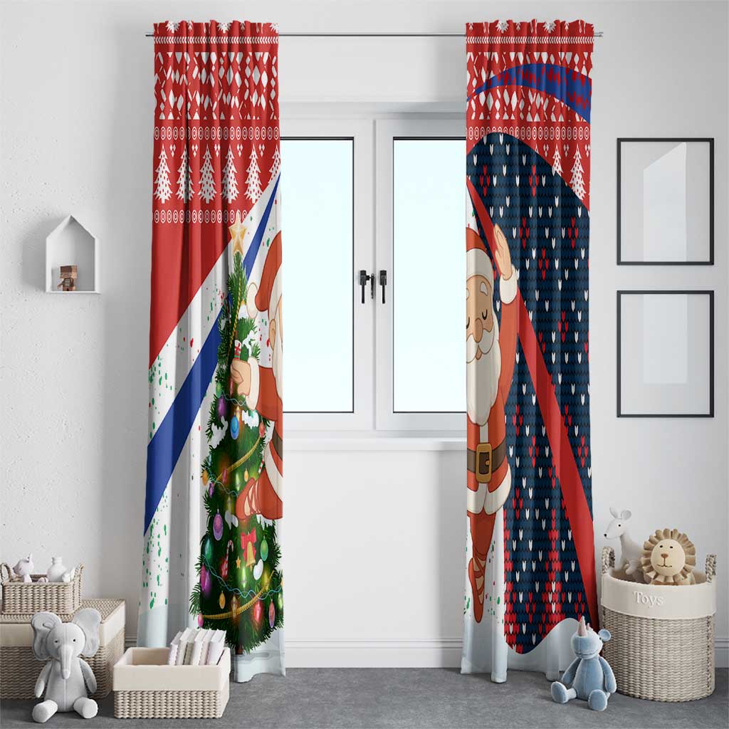 Russia Christmas Window Curtain with Dancing Santa Christmas Tree Lights and Red Snowflake - Wonder Print Shop