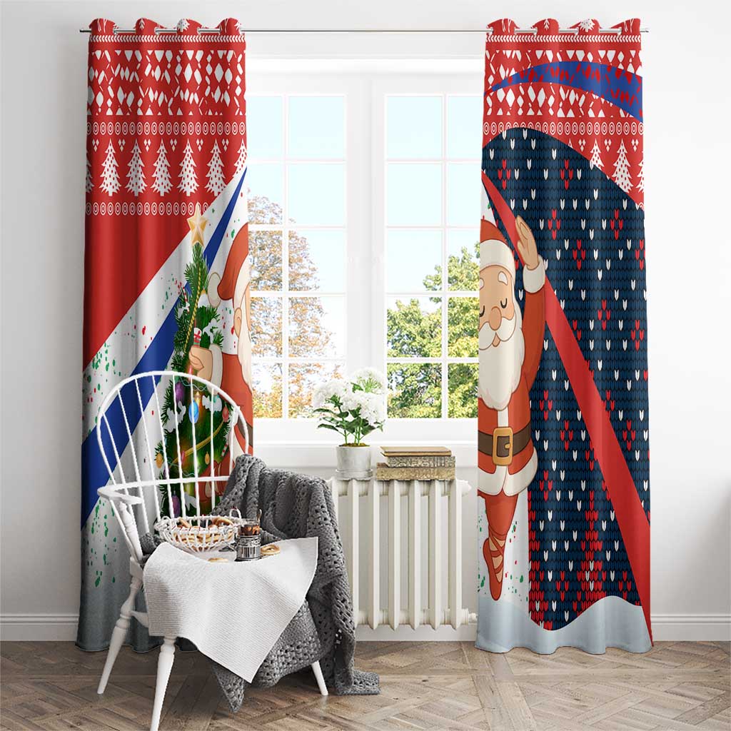 Russia Christmas Window Curtain with Dancing Santa Christmas Tree Lights and Red Snowflake - Wonder Print Shop