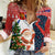 Russia Christmas Women Casual Shirt with Dancing Santa Christmas Tree Lights and Red Snowflake - Wonder Print Shop