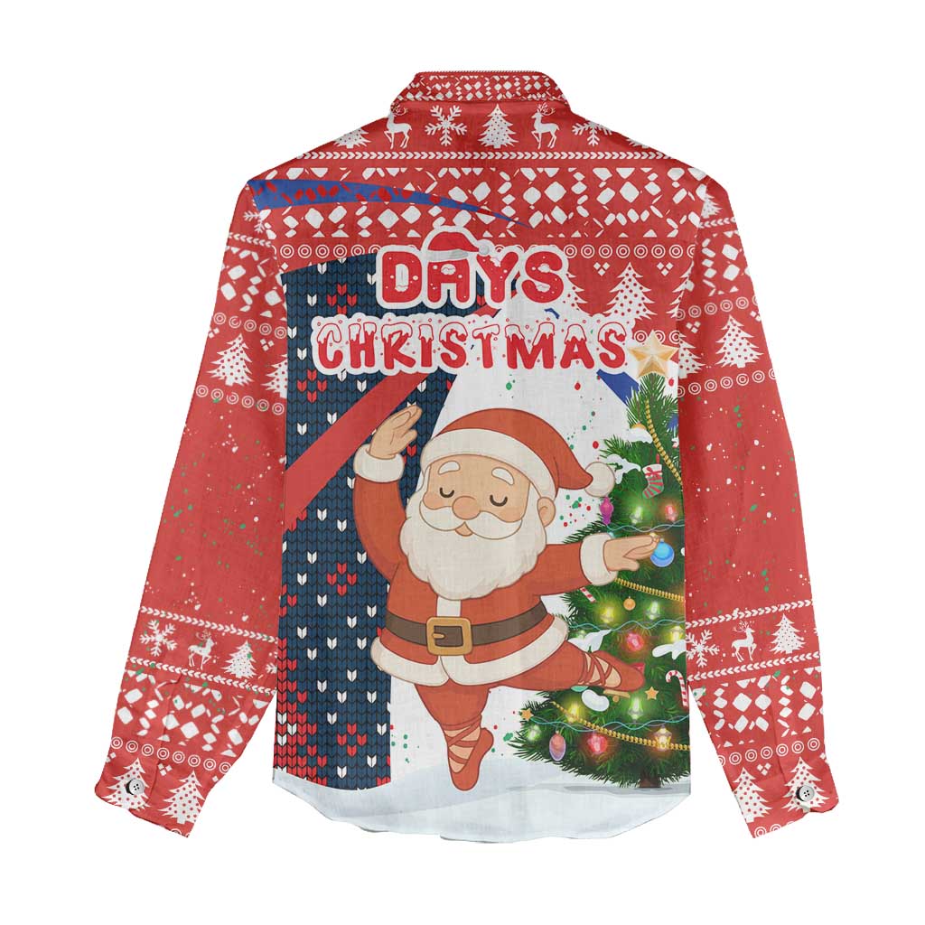 Russia Christmas Women Casual Shirt with Dancing Santa Christmas Tree Lights and Red Snowflake - Wonder Print Shop