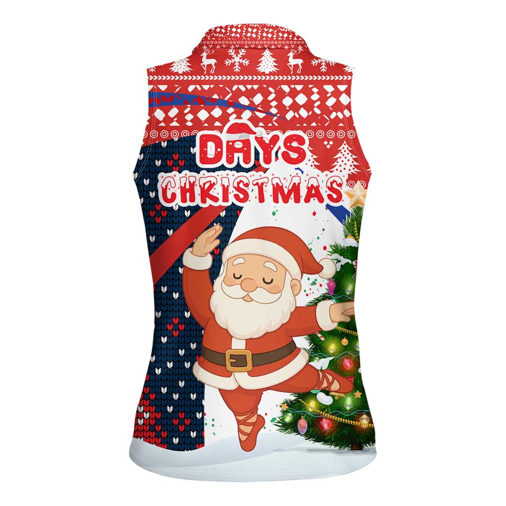 Russia Christmas Women Sleeveless Polo Shirt with Dancing Santa Christmas Tree Lights and Red Snowflake - Wonder Print Shop