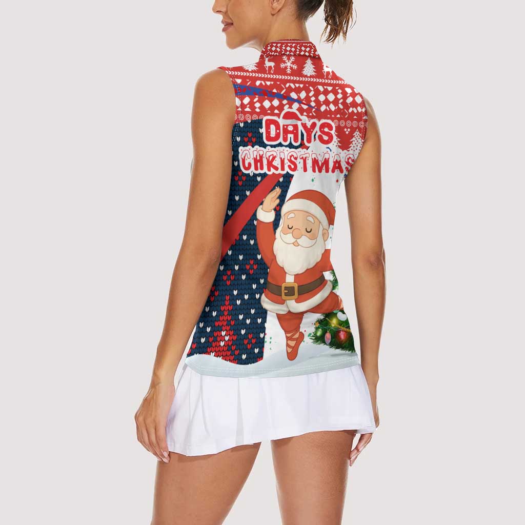 Russia Christmas Women Sleeveless Polo Shirt with Dancing Santa Christmas Tree Lights and Red Snowflake - Wonder Print Shop