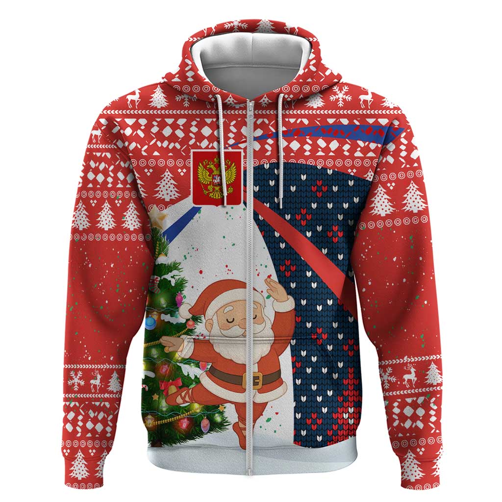 Russia Christmas Zip Hoodie with Dancing Santa Christmas Tree Lights and Red Snowflake - Wonder Print Shop