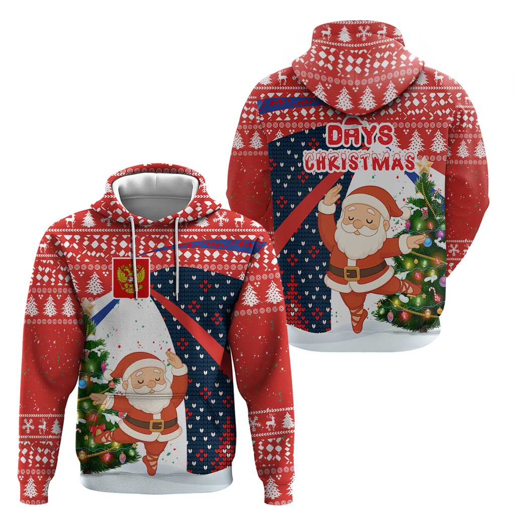 Russia Christmas Zip Hoodie with Dancing Santa Christmas Tree Lights and Red Snowflake - Wonder Print Shop