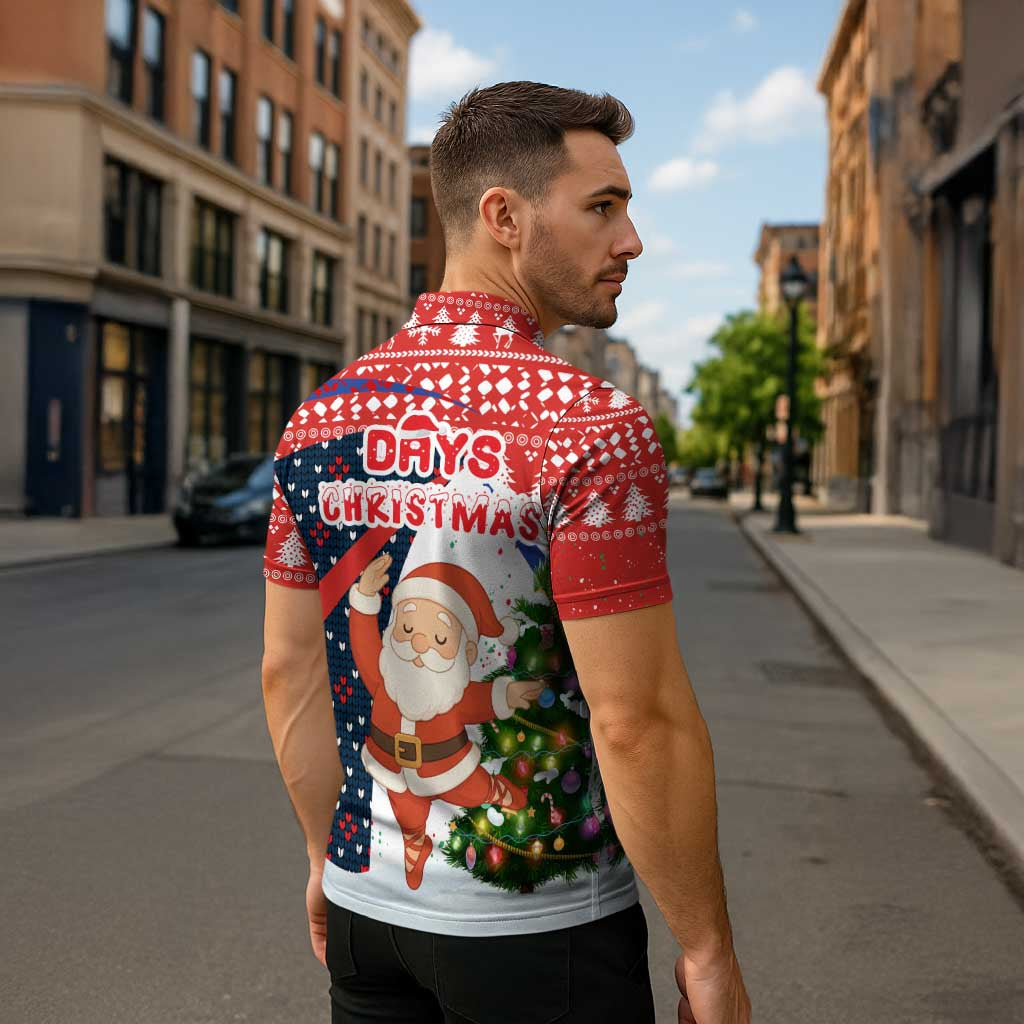 Russia Christmas Zipper Polo Shirt with Dancing Santa Christmas Tree Lights and Red Snowflake - Wonder Print Shop