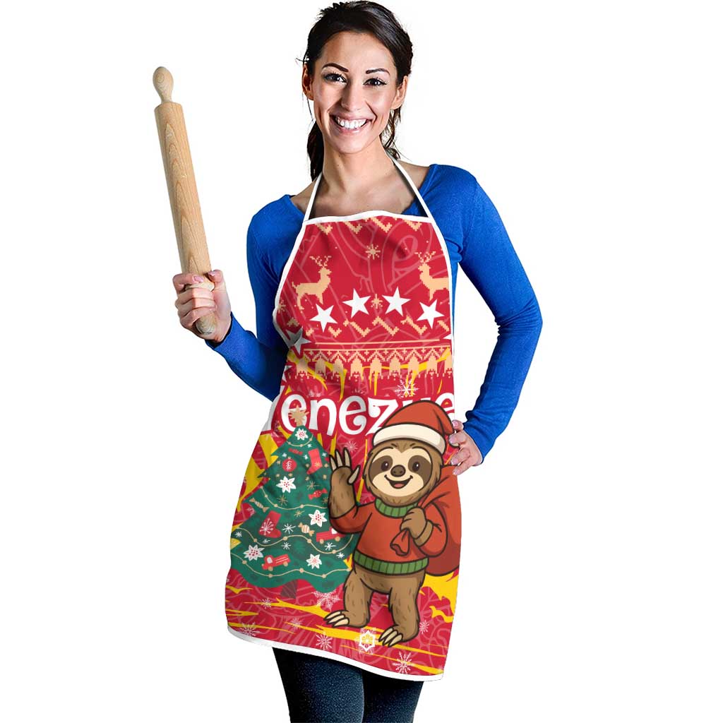 Venezuela Christmas Apron with Santa Sloth Christmas Tree Stars and Red Festive - Wonder Print Shop