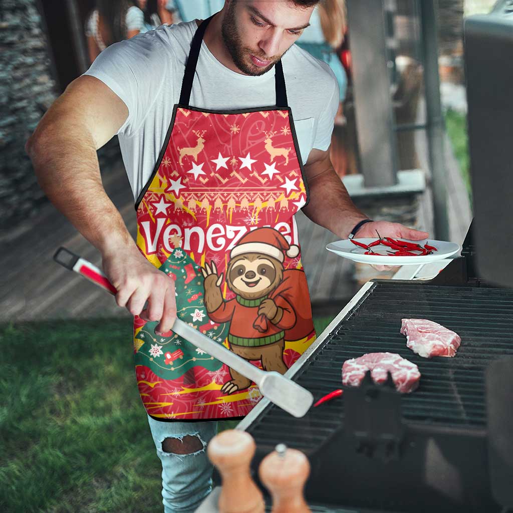 Venezuela Christmas Apron with Santa Sloth Christmas Tree Stars and Red Festive - Wonder Print Shop