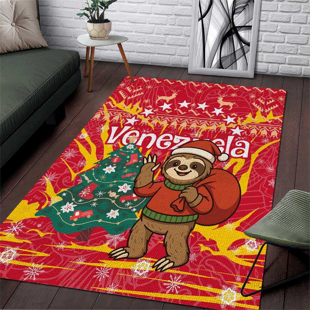 Venezuela Christmas Area Rug with Santa Sloth Christmas Tree Stars and Red Festive - Wonder Print Shop