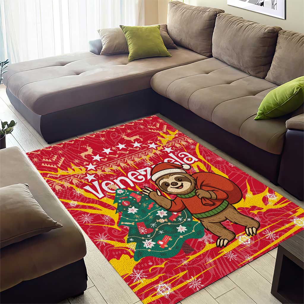 Venezuela Christmas Area Rug with Santa Sloth Christmas Tree Stars and Red Festive - Wonder Print Shop