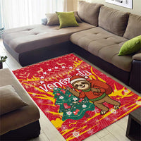 Venezuela Christmas Area Rug with Santa Sloth Christmas Tree Stars and Red Festive - Wonder Print Shop